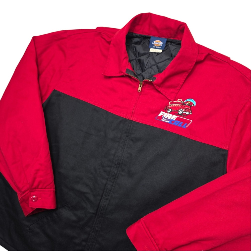 Dickies Mens 3XL Red Black Two Tone Quilted Lined Fire Call Work Jacket Notifier